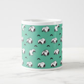 Snoopy Mustaches en Blauwgroen Patroon Grote Koffiekop (Voorkant)