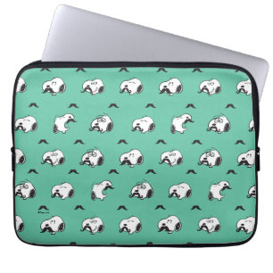 Snoopy Mustaches en Blauwgroen Patroon Laptop Sleeve
