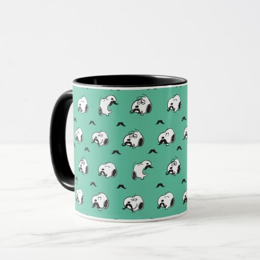 Snoopy Mustaches en Blauwgroen Patroon Mok (Voorkant links)