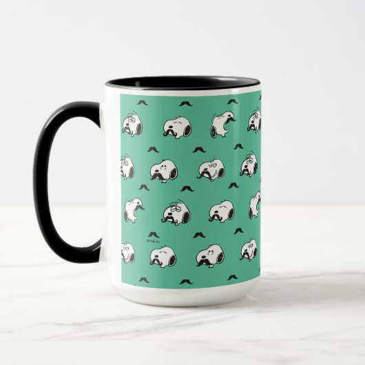 Snoopy Mustaches en Blauwgroen Patroon Mok (Links)