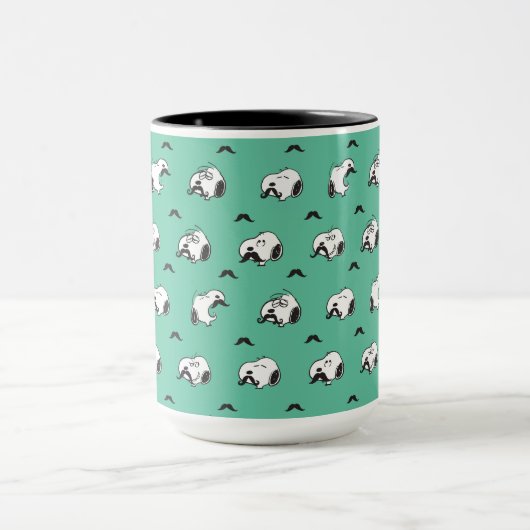 Snoopy Mustaches en Blauwgroen Patroon Mok (Midden)