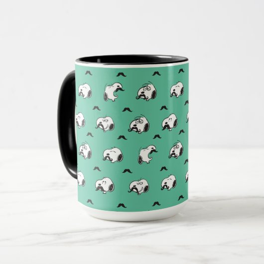 Snoopy Mustaches en Blauwgroen Patroon Mok (Voorkant links)