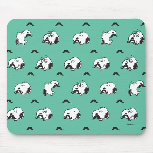 Snoopy Mustaches en Blauwgroen Patroon Muismat (Voorkant)