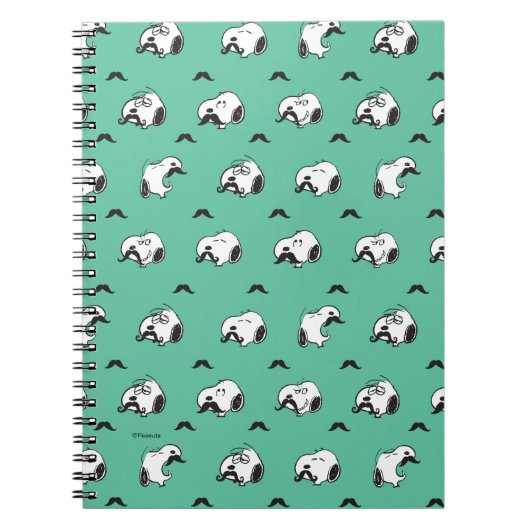 Snoopy Mustaches en Blauwgroen Patroon Notitieboek (Voorkant)