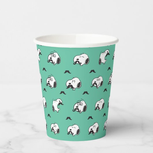 Snoopy Mustaches en Blauwgroen Patroon Papieren Bekers (Links)