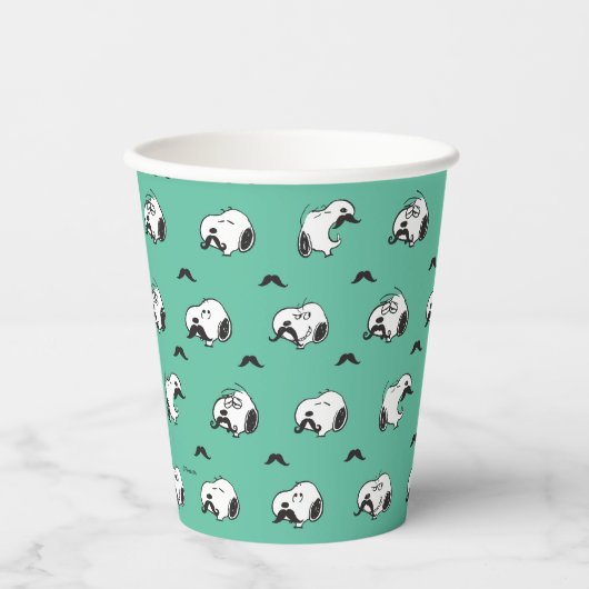 Snoopy Mustaches en Blauwgroen Patroon Papieren Bekers (Voorkant)