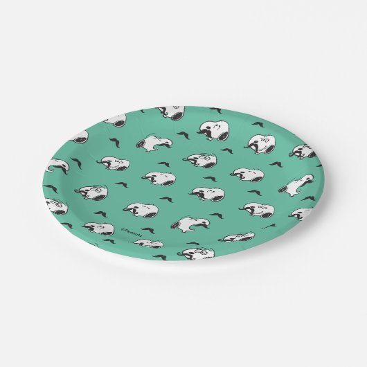 Snoopy Mustaches en Blauwgroen Patroon Papieren Bordje (Gekanteld)