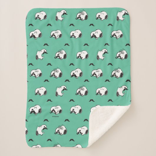 Snoopy Mustaches en Blauwgroen Patroon Sherpa Deken (Voorkant)