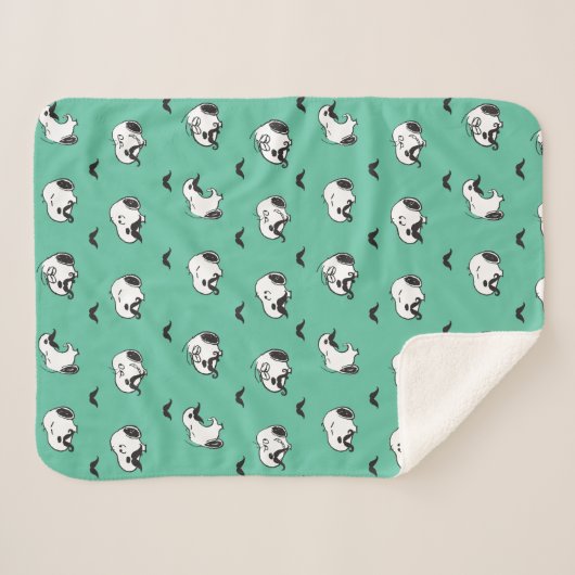 Snoopy Mustaches en Blauwgroen Patroon Sherpa Deken (Voorkant (horizontaal))