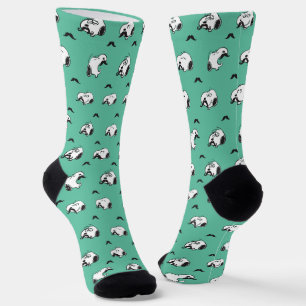 Snoopy Mustaches en Blauwgroen Patroon Sokken