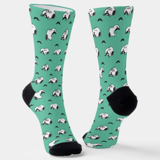 Snoopy Mustaches en Blauwgroen Patroon Sokken (Gebogen)