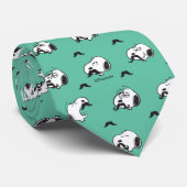 Snoopy Mustaches en Blauwgroen Patroon Stropdas (Opgerold)