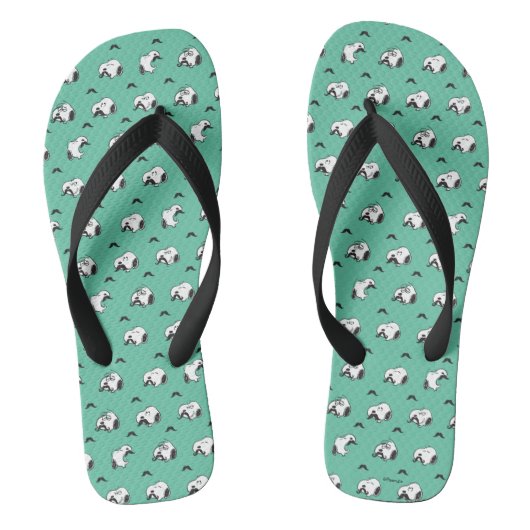 Snoopy Mustaches en Blauwgroen Patroon Teenslippers (Voetbed)