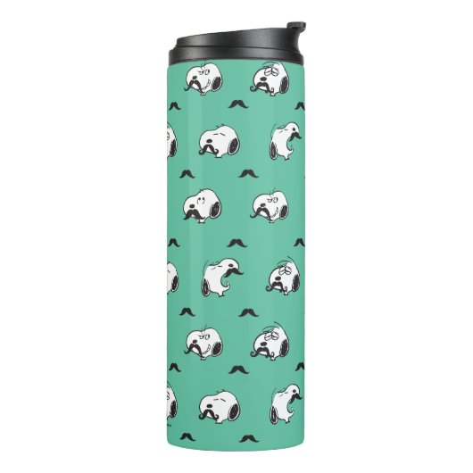 Snoopy Mustaches en Blauwgroen Patroon Thermosbeker (Gedraaid links)