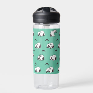 Snoopy Mustaches en Blauwgroen Patroon Waterfles