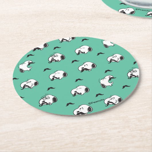 Snoopy Mustaches & Teal Pattern Ronde Kartonnen Onderzetter (Gebogen)