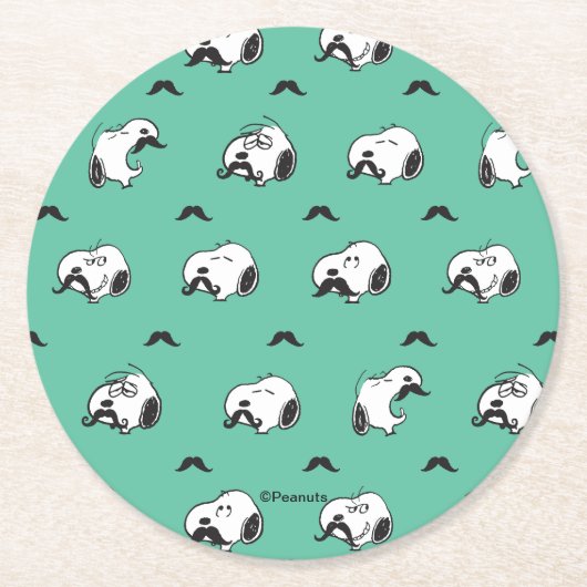 Snoopy Mustaches & Teal Pattern Ronde Kartonnen Onderzetter (Voorkant)