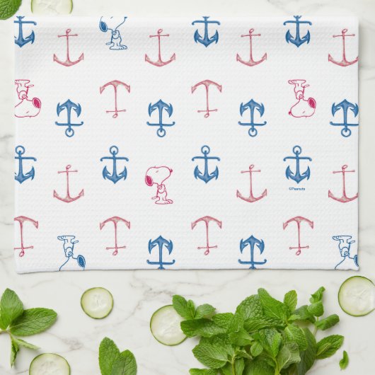 Snoopy Nautical Anchor Pattern Theedoek (Gevouwen)