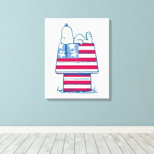 Snoopy op 4 juli Dog House Canvas Afdruk (Insitu (Houten vloer))