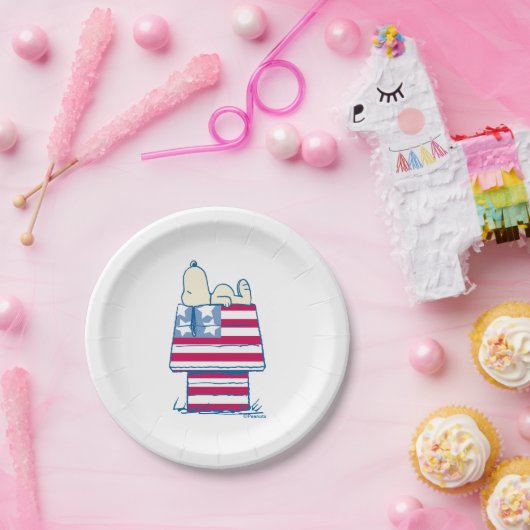 Snoopy op 4 juli Dog House Papieren Bordje (Feest)