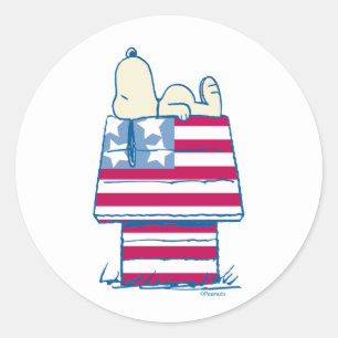 Snoopy op 4 juli Dog House Ronde Sticker