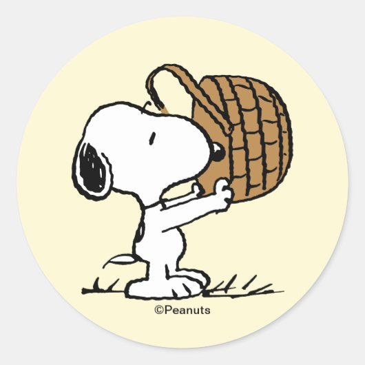 Snoopy Pasen Beagle Mandje Ronde Sticker (Voorkant)