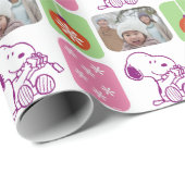 Snoopy Pastel Kerstmis | Foto van de familie Cadeaupapier (Rol Hoek)