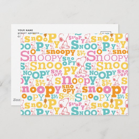 Snoopy Pastel Text Pattern Briefkaart (Voorkant / Achterkant)