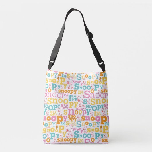 Snoopy Pastel Text Pattern Crossbody Tas (Achterkant)