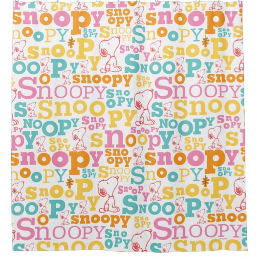 Snoopy Pastel Text Pattern Douchegordijn (Voorkant)