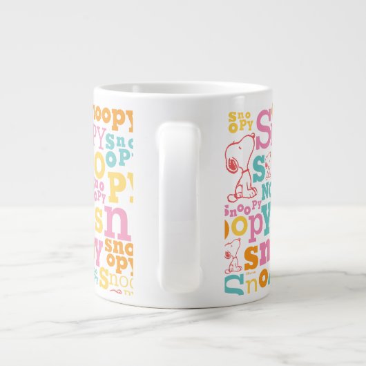 Snoopy Pastel Text Pattern Grote Koffiekop (Achterkant)
