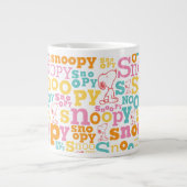Snoopy Pastel Text Pattern Grote Koffiekop (Voorkant)