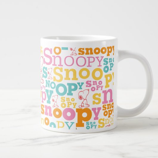 Snoopy Pastel Text Pattern Grote Koffiekop (Rechts)