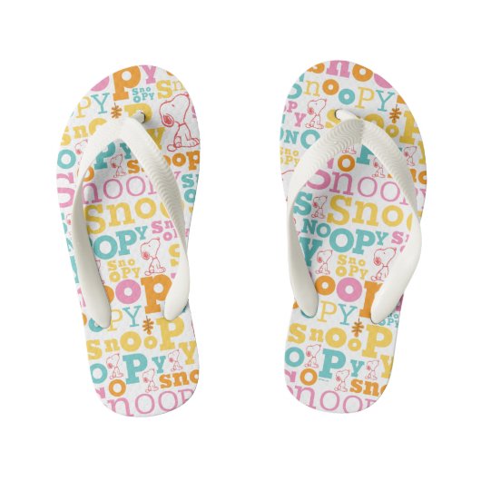 Snoopy Pastel Text Pattern Kinder Teenslippers (Voetbed)
