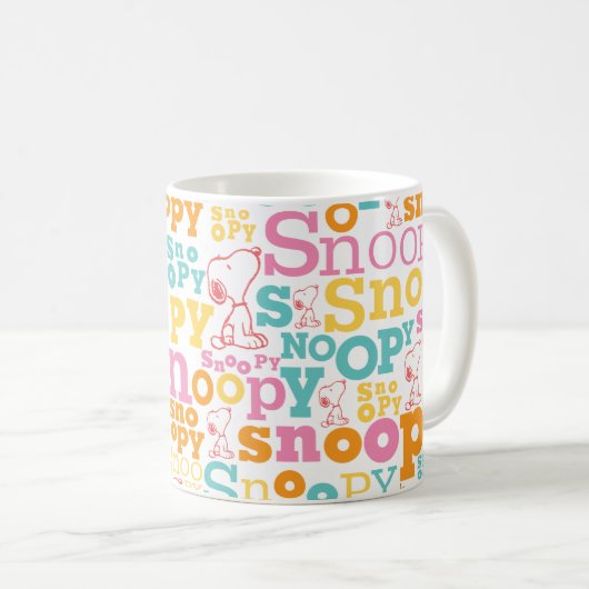 Snoopy Pastel Text Pattern Koffiemok (Voorkant rechts)