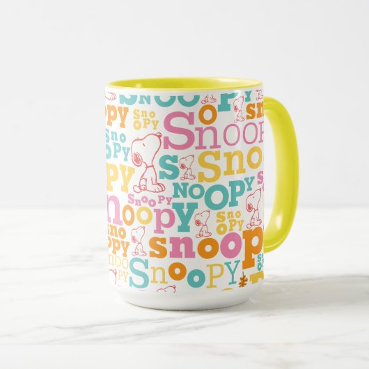 Snoopy Pastel Text Pattern Mok (Voorkant rechts)