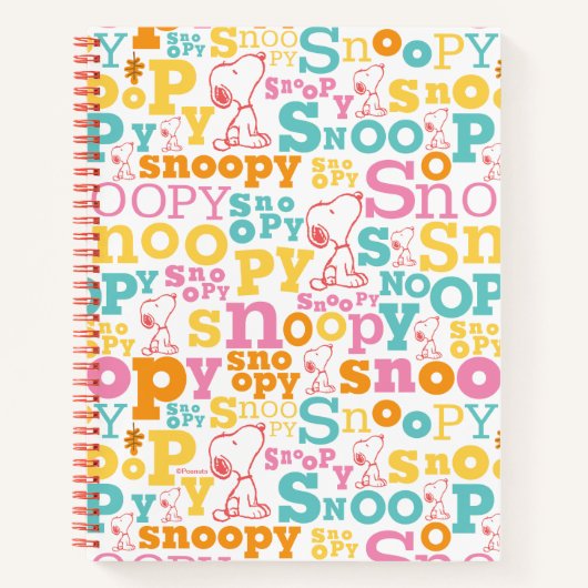 Snoopy Pastel Text Pattern Notitieboek (Voorkant)