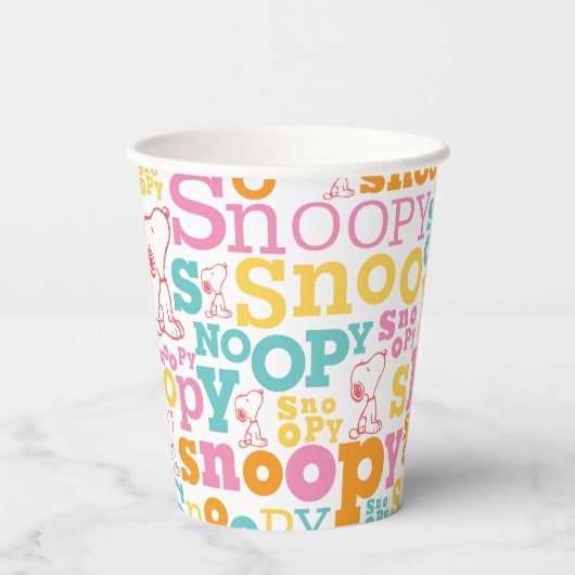 Snoopy Pastel Text Pattern Papieren Bekers (Achterkant)