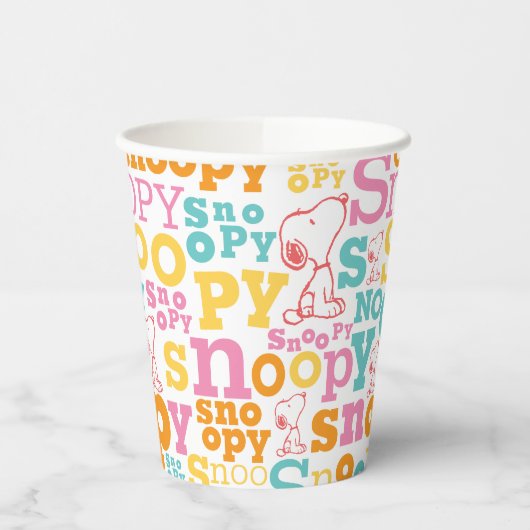 Snoopy Pastel Text Pattern Papieren Bekers (Links)