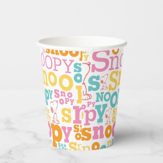Snoopy Pastel Text Pattern Papieren Bekers (Rechts)