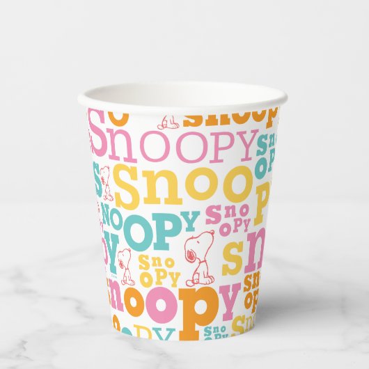 Snoopy Pastel Text Pattern Papieren Bekers (Voorkant)