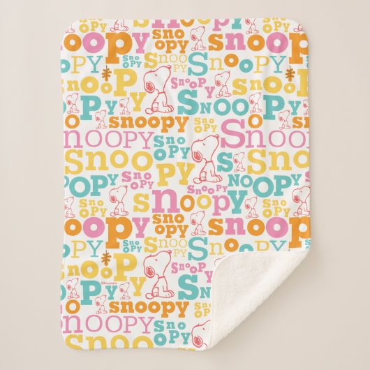 Snoopy Pastel Text Pattern Sherpa Deken (Voorkant)