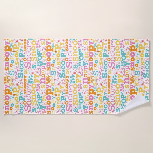 Snoopy Pastel Text Pattern Strandlaken (Voorkant)