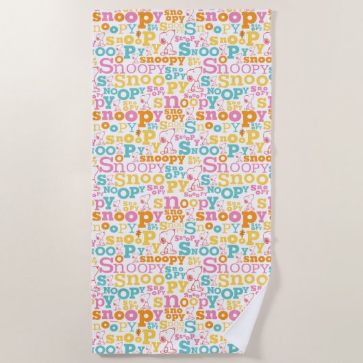 Snoopy Pastel Text Pattern Strandlaken (Voorkant)