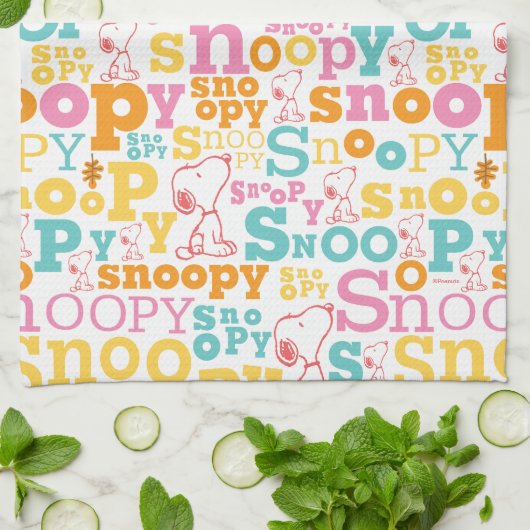 Snoopy Pastel Text Pattern Theedoek (Gevouwen)