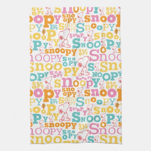 Snoopy Pastel Text Pattern Theedoek (Verticaal)