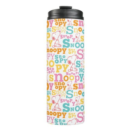 Snoopy Pastel Text Pattern Thermosbeker (Voorkant)