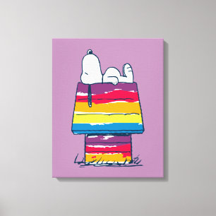 Snoopy   Rainbow Dog House Canvas Afdruk