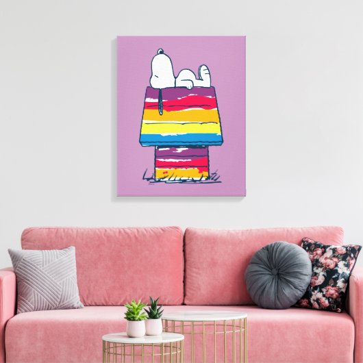 Snoopy | Rainbow Dog House Canvas Afdruk (Insitu (Woonkamer))
