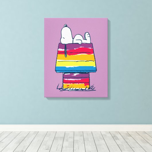 Snoopy | Rainbow Dog House Canvas Afdruk (Insitu (Houten vloer))